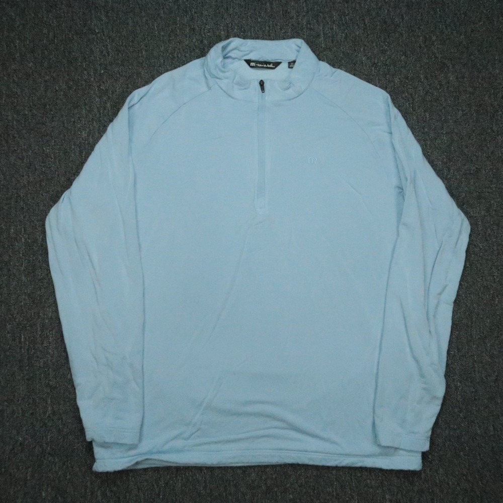 Travis Mathew Pullover Mens XXL Blue Networking Quarter Zip Pockets Sweatshirt